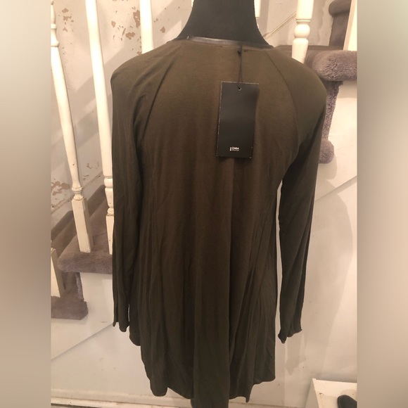 Zara khaki leather trimmed top - Picture 4 of 4